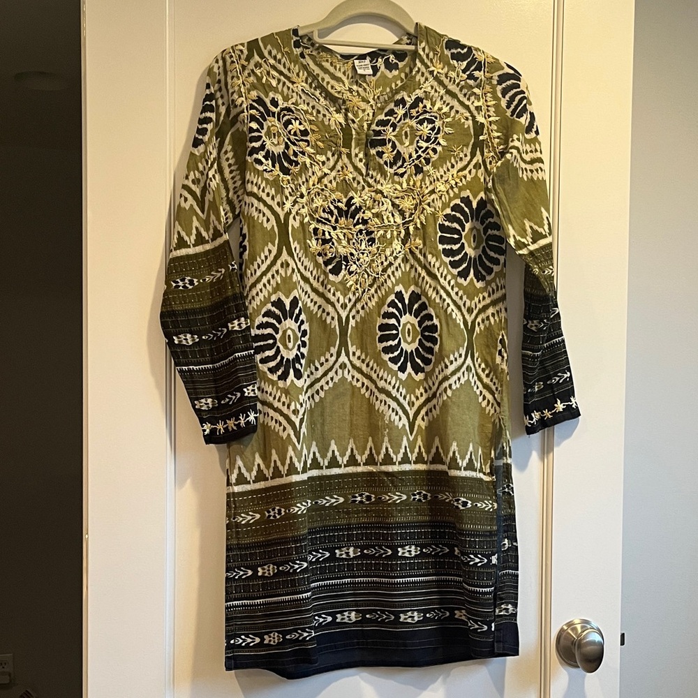 Raj Olive and Black Embroidered Cotton Top